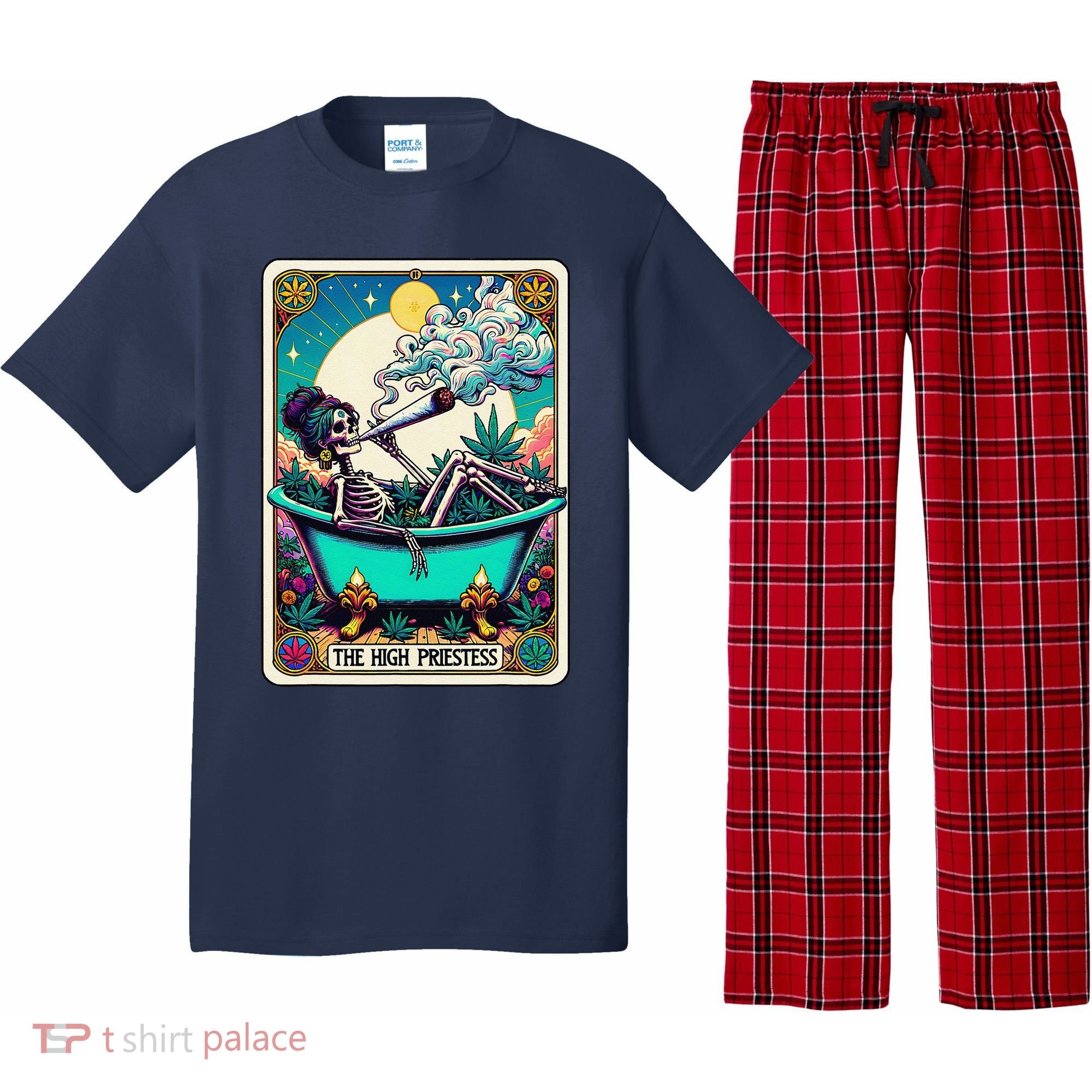 The High Priest.Ess Retro Skeleton Marijuana Weed Tarot Card Pajama Set