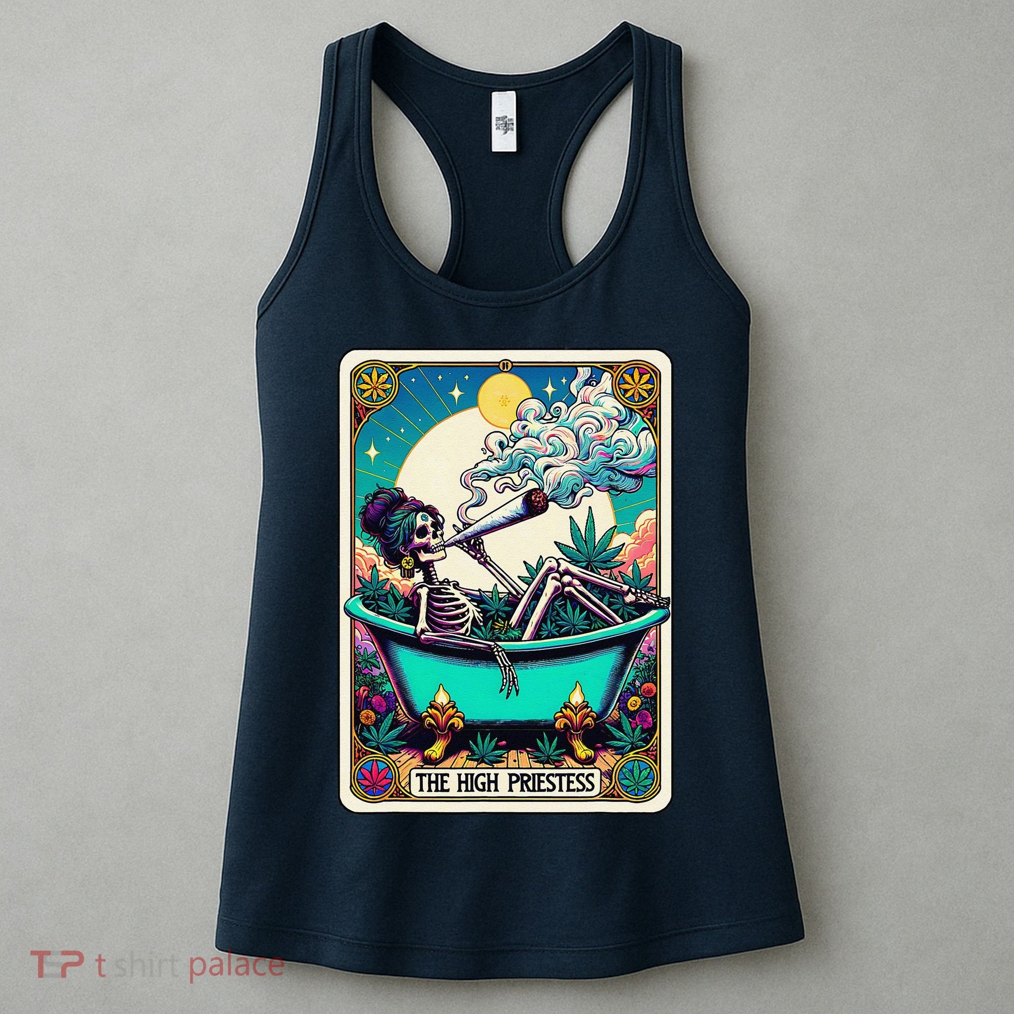 The High Priest.Ess Retro Skeleton Marijuana Weed Tarot Card Women's Tank Top