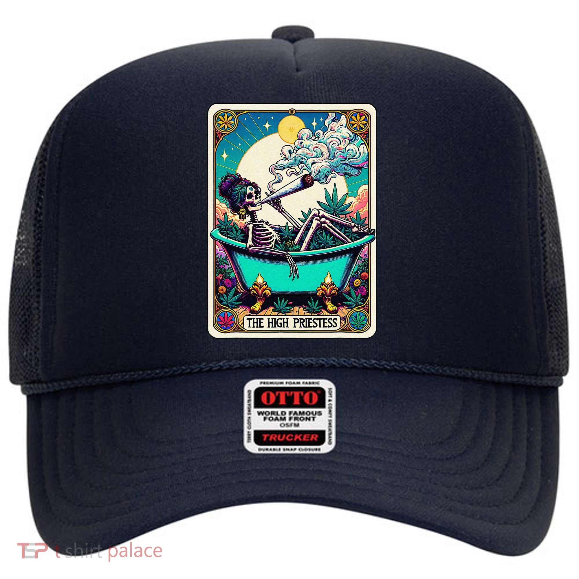 The High Priest.Ess Retro Skeleton Marijuana Weed Tarot Card Hat