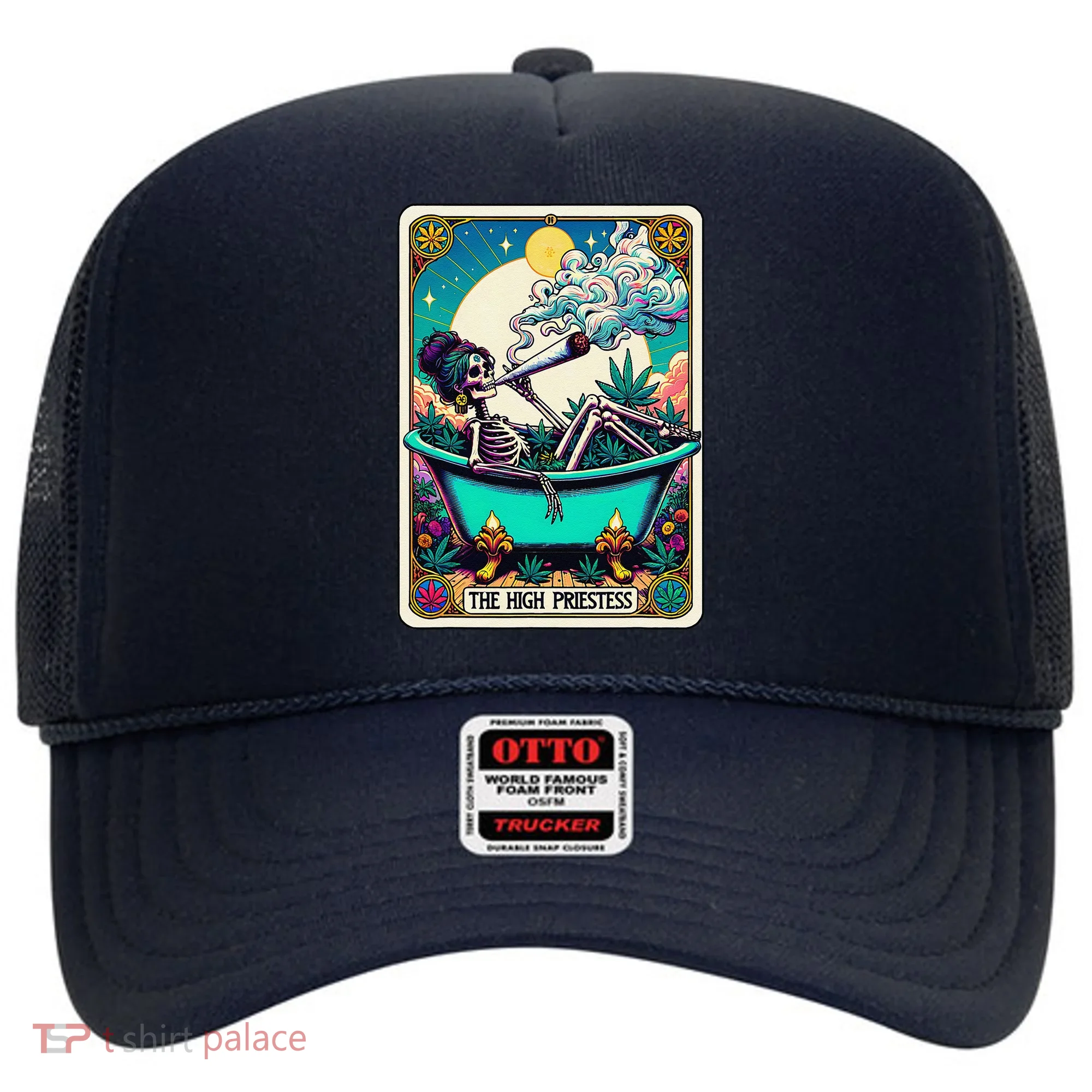 The High Priest.Ess Retro Skeleton Marijuana Weed Tarot Card Hat