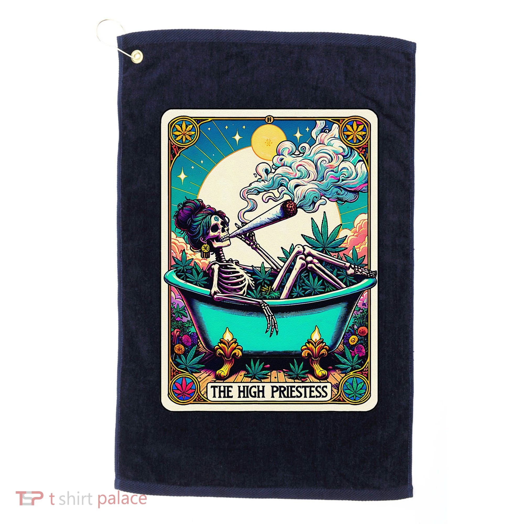 The High Priest.Ess Retro Skeleton Marijuana Weed Tarot Card Golf Towel