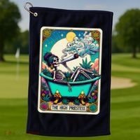 The High Priest.Ess Retro Skeleton Marijuana Weed Tarot Card Golf Towel thumb 1