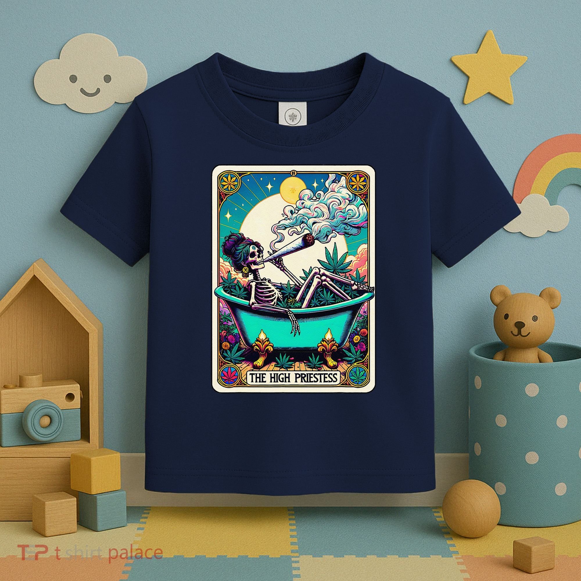 The High Priest.Ess Retro Skeleton Marijuana Weed Tarot Card Toddler T-Shirt