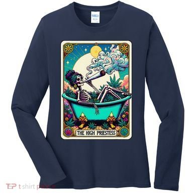 The High Priest.Ess Retro Skeleton Marijuana Weed Tarot Card Women's Long Sleeve Shirt
