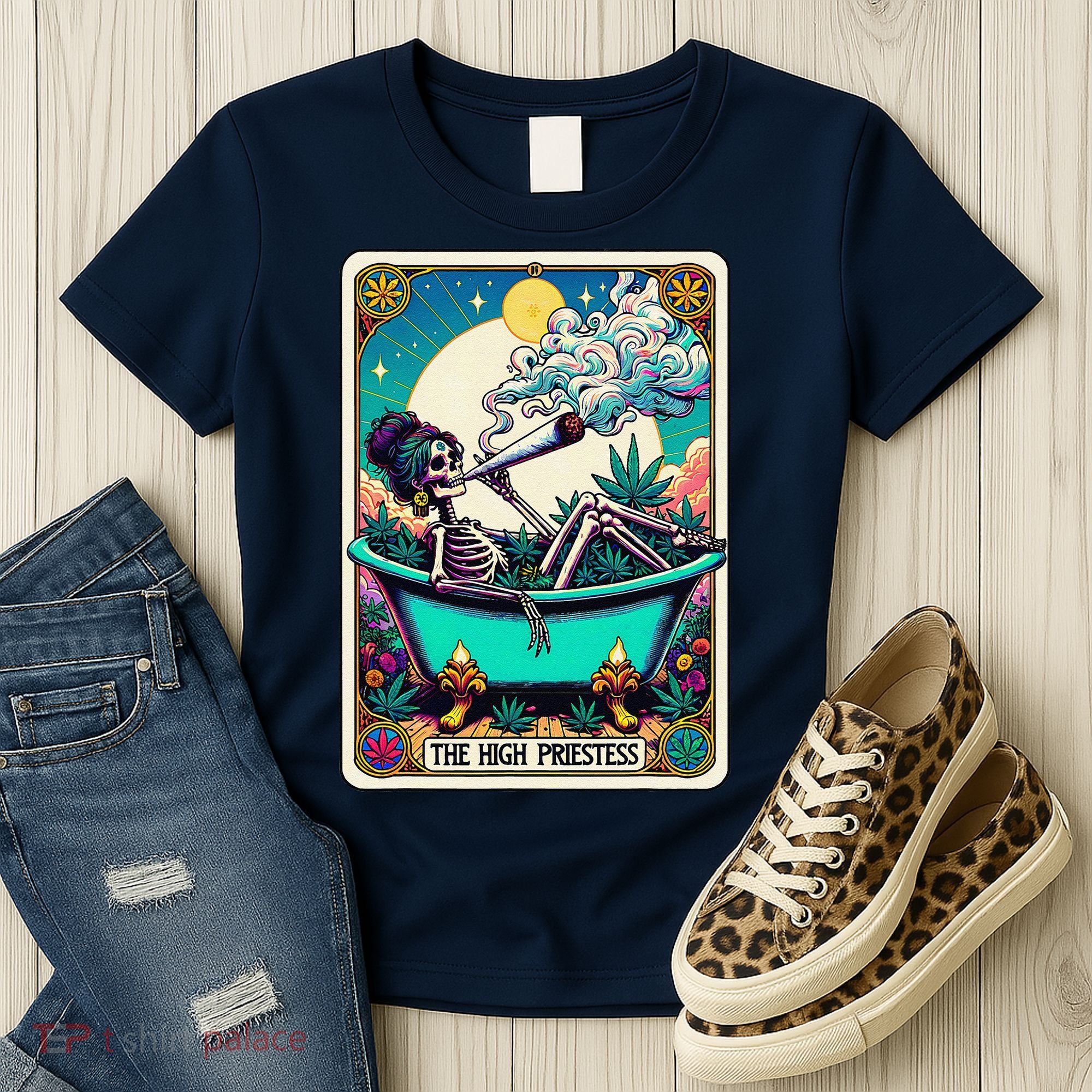 The High Priest.Ess Retro Skeleton Marijuana Weed Tarot Card Women's T-Shirt