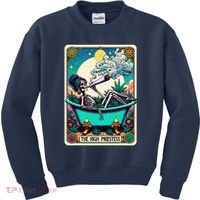 The High Priest.Ess Retro Skeleton Marijuana Weed Tarot Card Kids Sweatshirt thumb 0