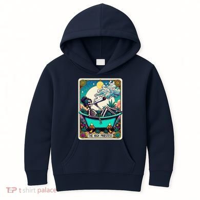 The High Priest.Ess Retro Skeleton Marijuana Weed Tarot Card Kids Hoodie