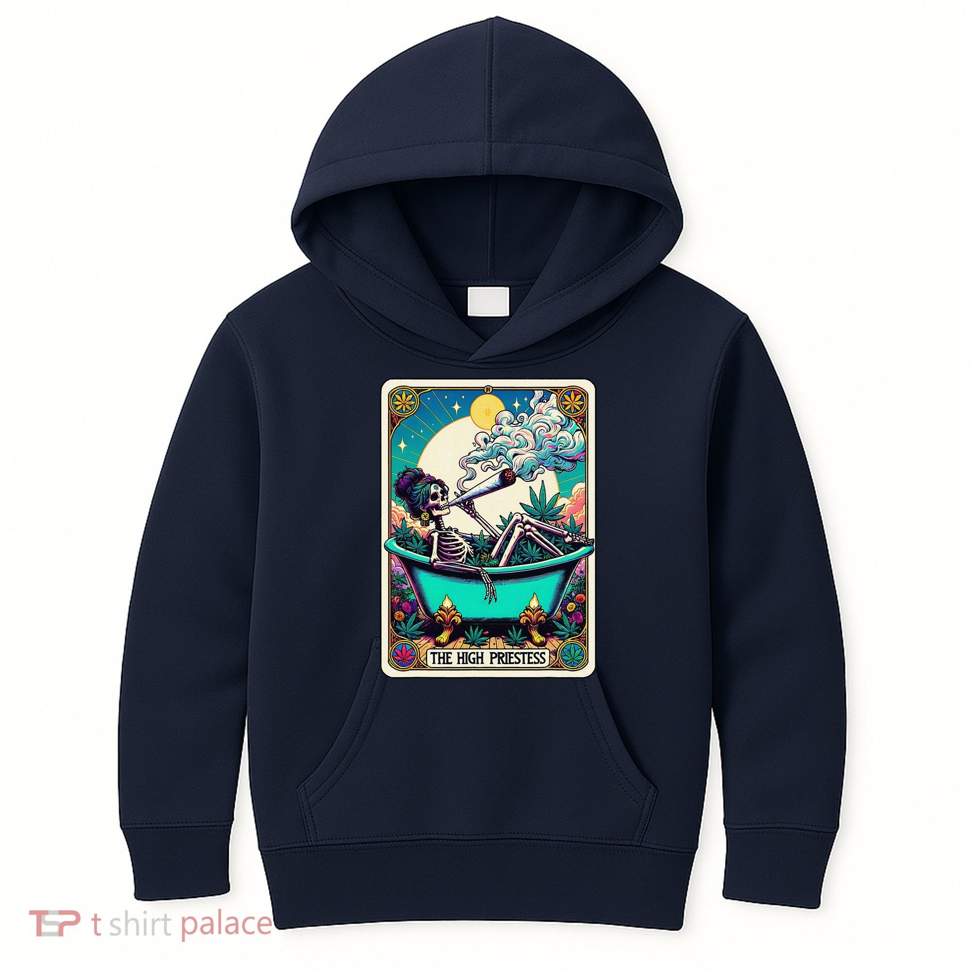 The High Priest.Ess Retro Skeleton Marijuana Weed Tarot Card Kids Hoodie