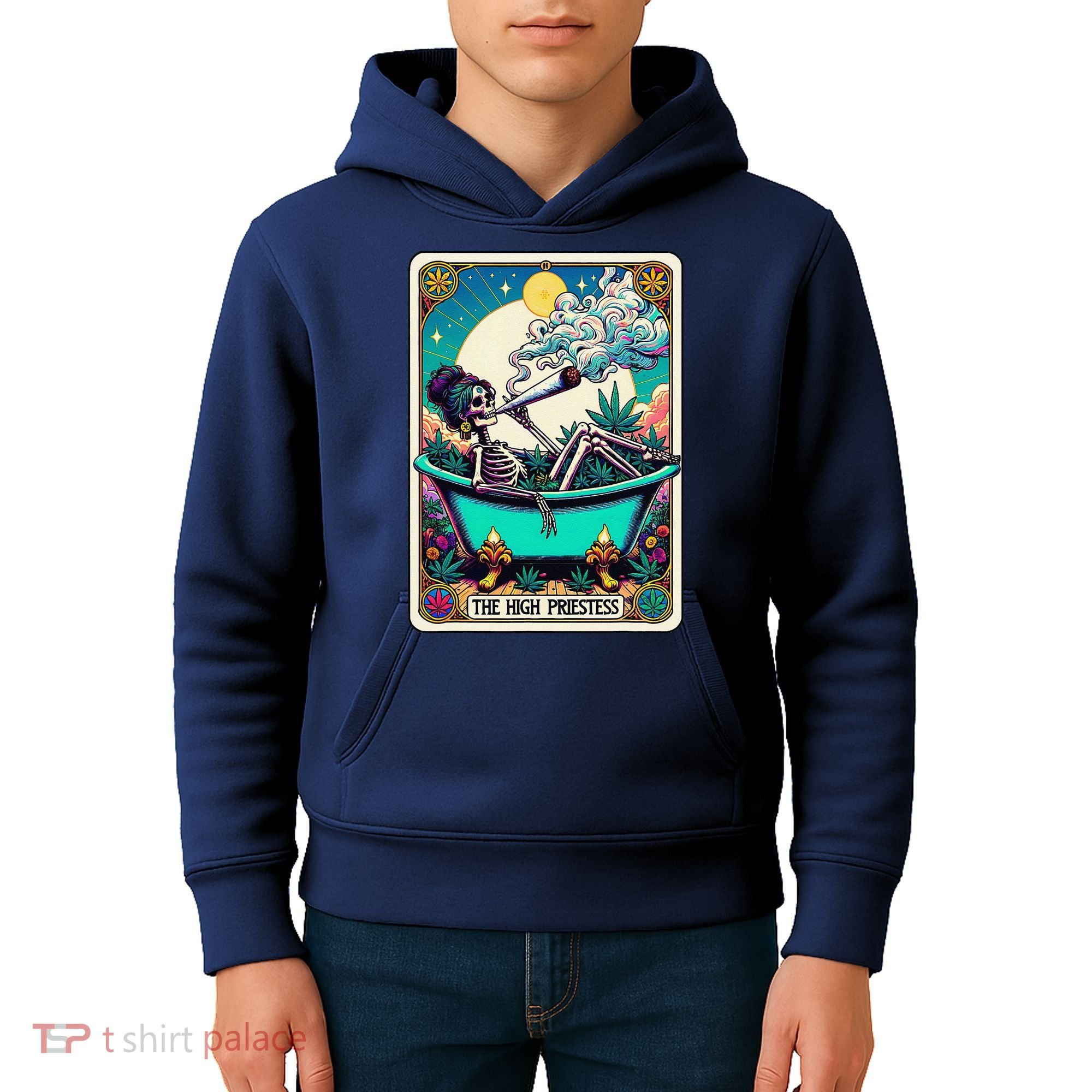 The High Priest.Ess Retro Skeleton Marijuana Weed Tarot Card Kids Hoodie