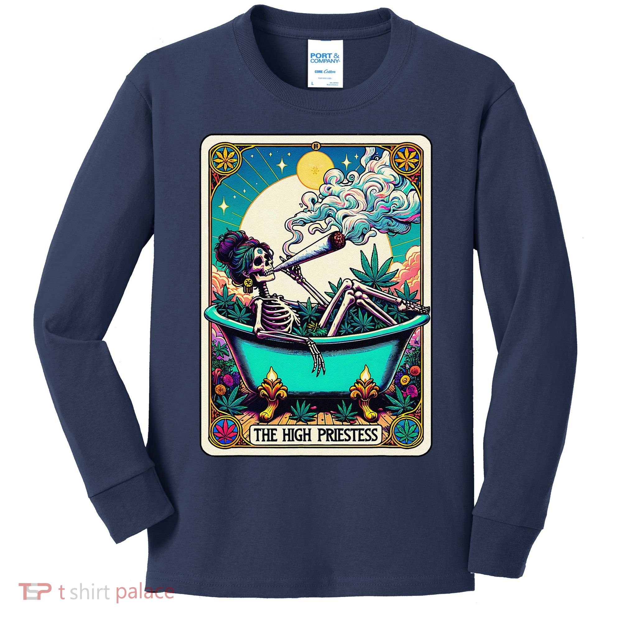 The High Priest.Ess Retro Skeleton Marijuana Weed Tarot Card Kids Long Sleeve Shirt