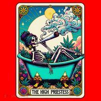 The High Priest.Ess Retro Skeleton Marijuana Weed Tarot Card Santa Hat thumb 1