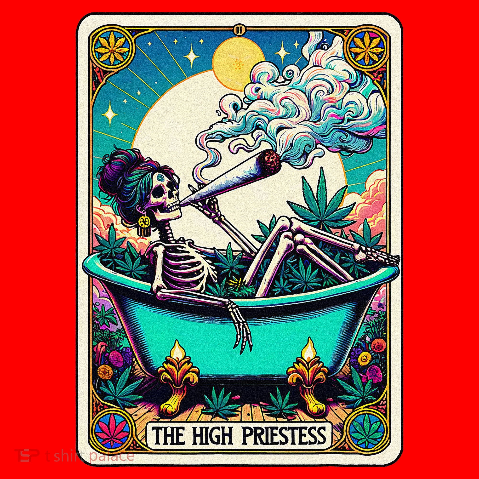 The High Priest.Ess Retro Skeleton Marijuana Weed Tarot Card Santa Hat