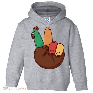 Turkey Hand Peace Sign Holiday Toddler Hoodie