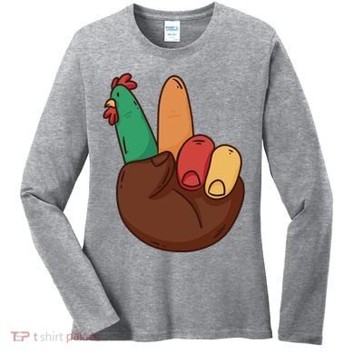 Turkey Hand Peace Sign Holiday Women's Long Sleeve Shirt