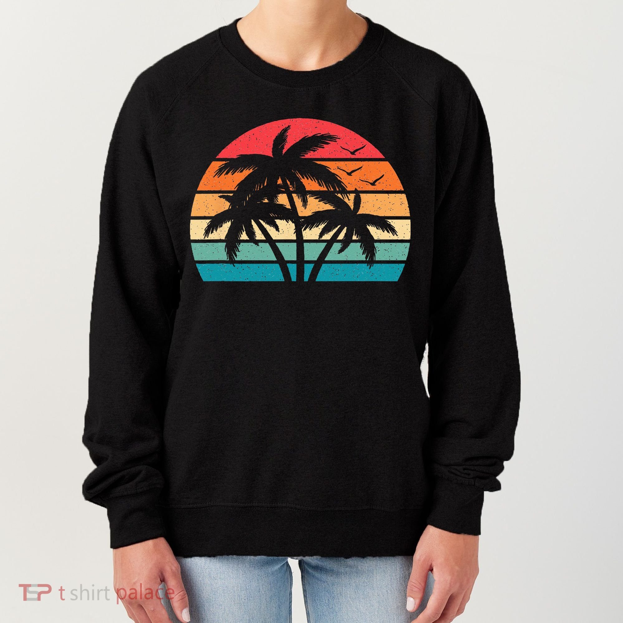 Tropical Hawaiian Retro Palm Tree Sunset Hawaii Beach Women's Sweatshirt