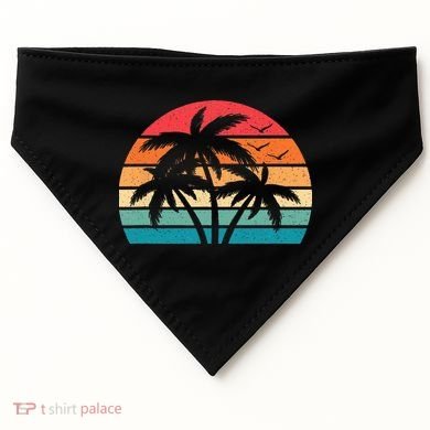 Tropical Hawaiian Retro Palm Tree Sunset Hawaii Beach USA-Made Doggie Bandana