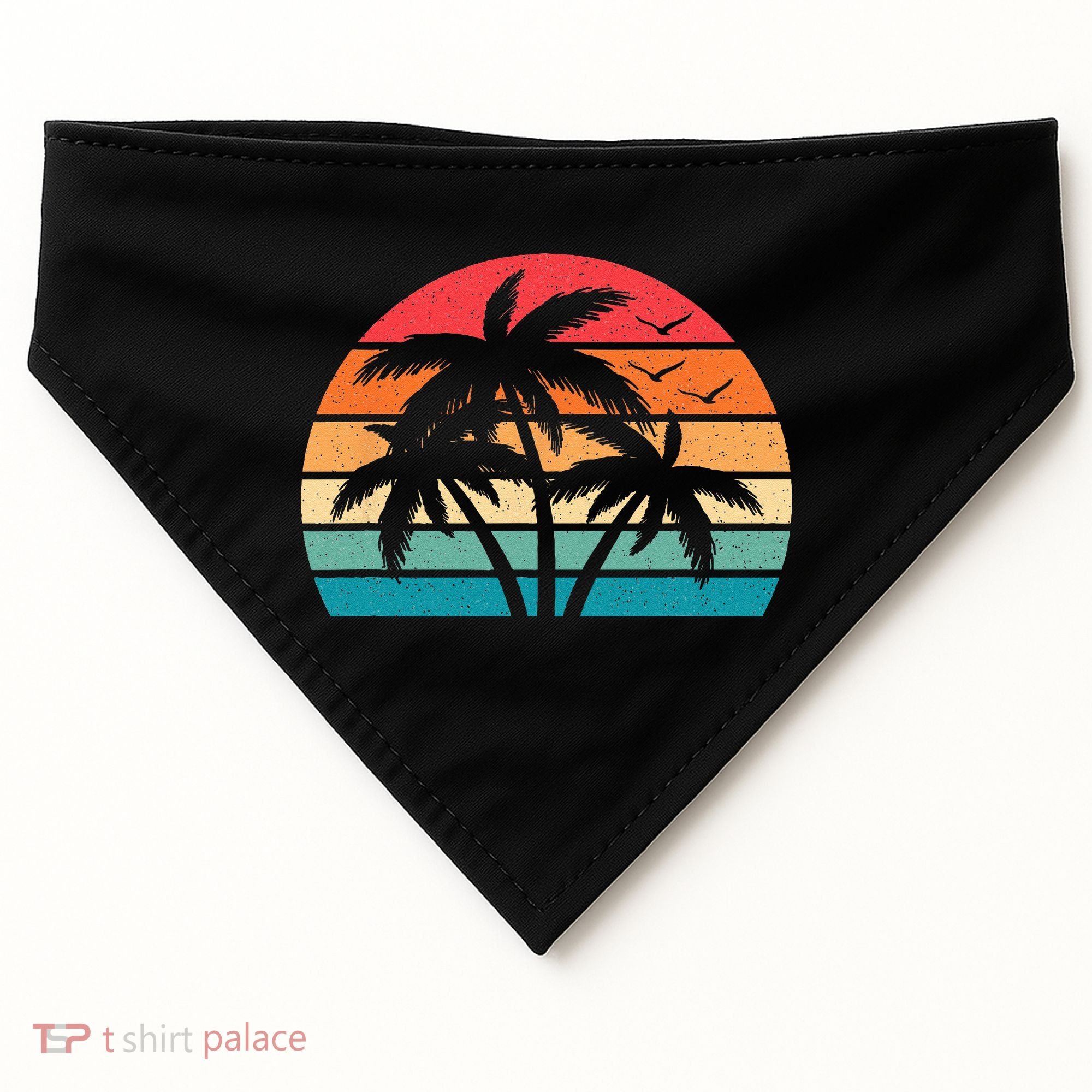 Tropical Hawaiian Retro Palm Tree Sunset Hawaii Beach USA-Made Doggie Bandana