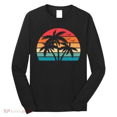 Tropical Hawaiian Retro Palm Tree Sunset Hawaii Beach Long Sleeve Shirt