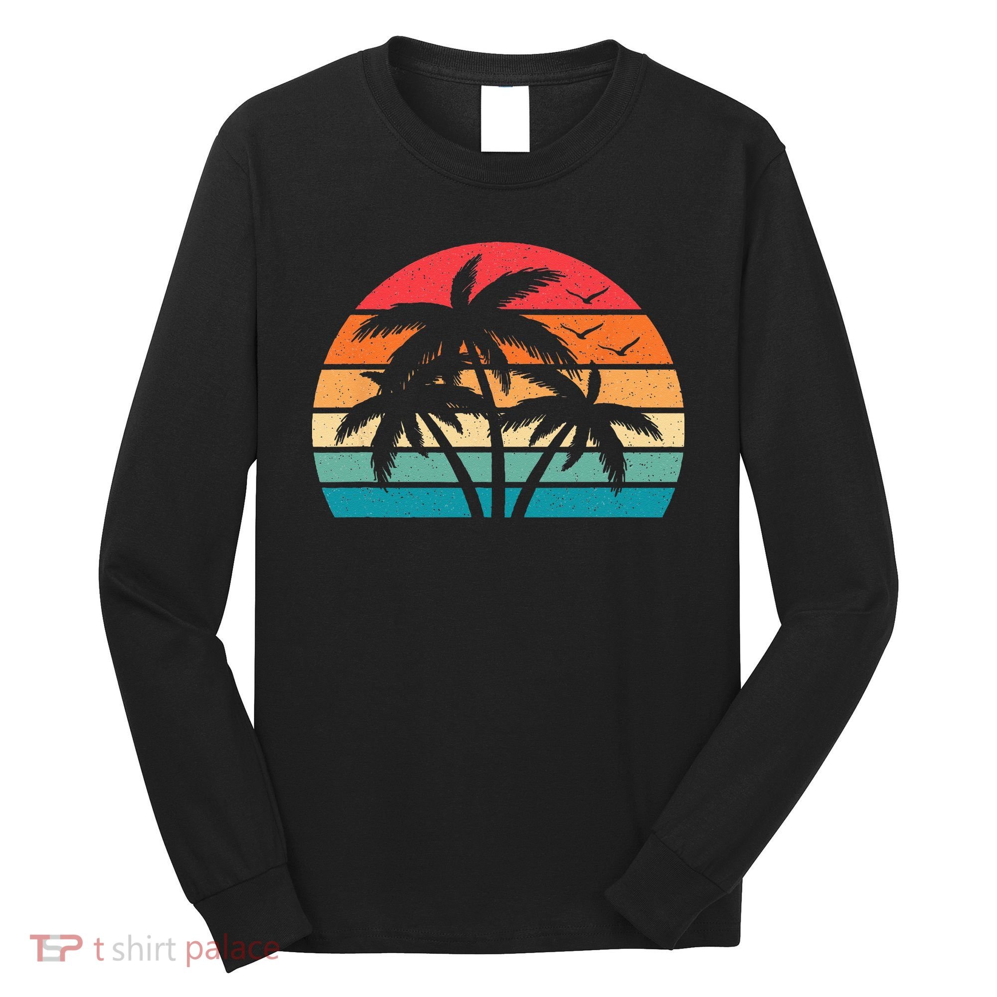 Tropical Hawaiian Retro Palm Tree Sunset Hawaii Beach Long Sleeve Shirt
