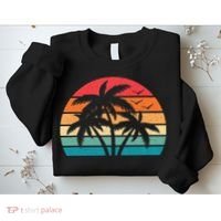 Tropical Hawaiian Retro Palm Tree Sunset Hawaii Beach Sweatshirt thumb 2
