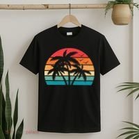 Tropical Hawaiian Retro Palm Tree Sunset Hawaii Beach T-Shirt thumb 2