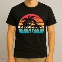 Tropical Hawaiian Retro Palm Tree Sunset Hawaii Beach T-Shirt thumb 3