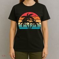 Tropical Hawaiian Retro Palm Tree Sunset Hawaii Beach T-Shirt thumb 4