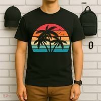 Tropical Hawaiian Retro Palm Tree Sunset Hawaii Beach T-Shirt thumb 6