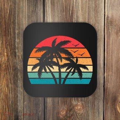 Tropical Hawaiian Retro Palm Tree Sunset Hawaii Beach Coaster