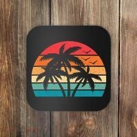 Tropical Hawaiian Retro Palm Tree Sunset Hawaii Beach Coaster thumb 0
