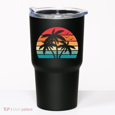 Tropical Hawaiian Retro Palm Tree Sunset Hawaii Beach Tumbler