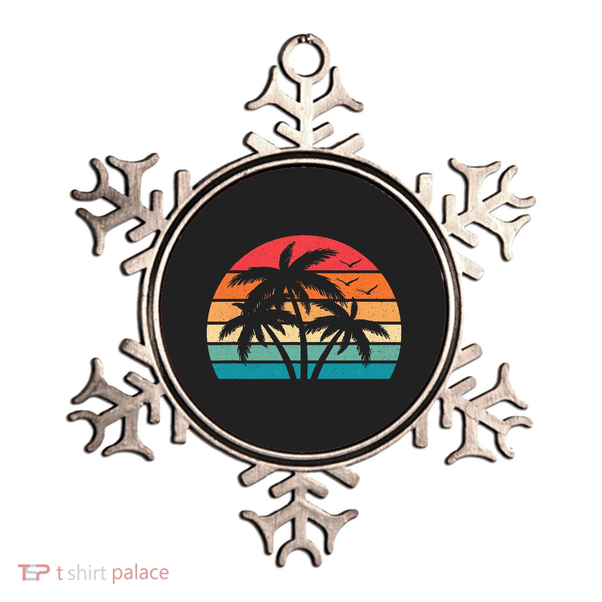 Tropical Hawaiian Retro Palm Tree Sunset Hawaii Beach Ornament
