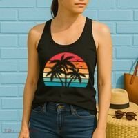 Tropical Hawaiian Retro Palm Tree Sunset Hawaii Beach Women's Tank Top thumb 2