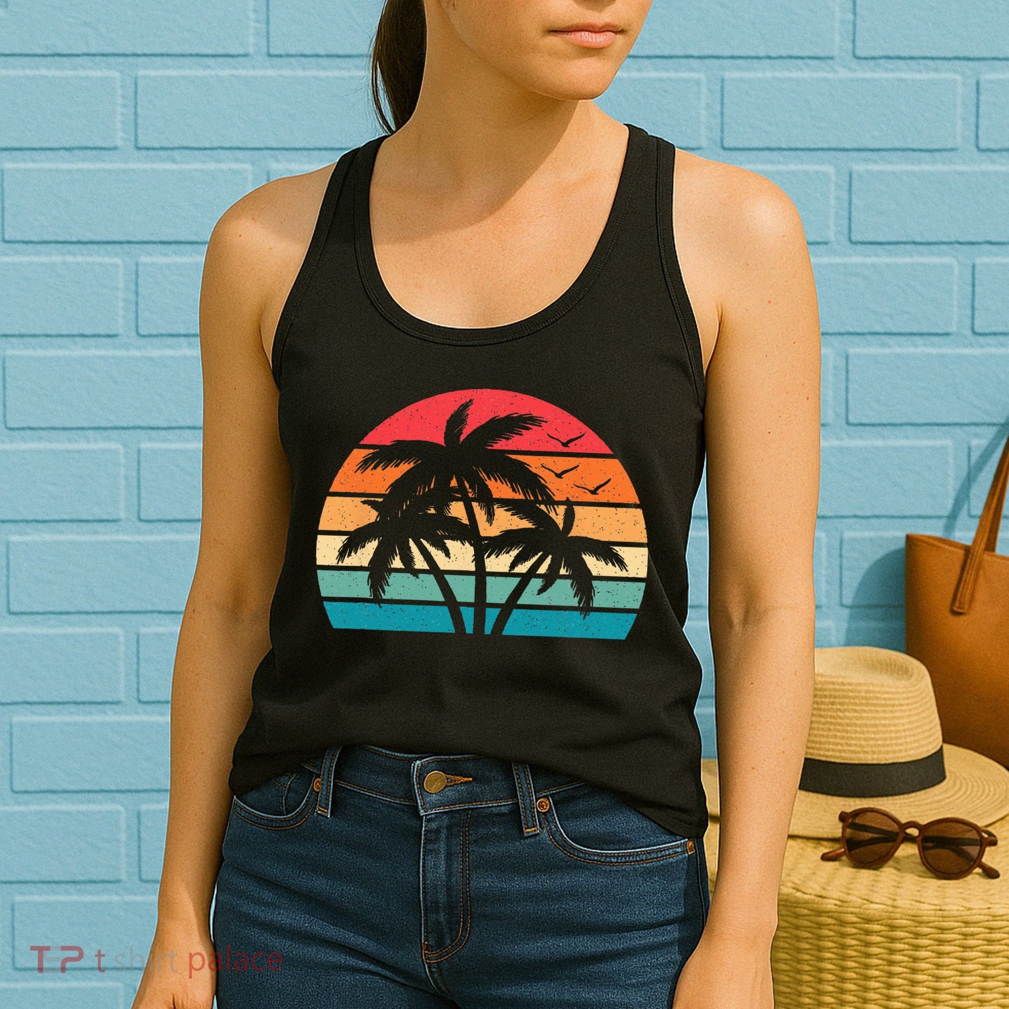 Tropical Hawaiian Retro Palm Tree Sunset Hawaii Beach Women's Tank Top