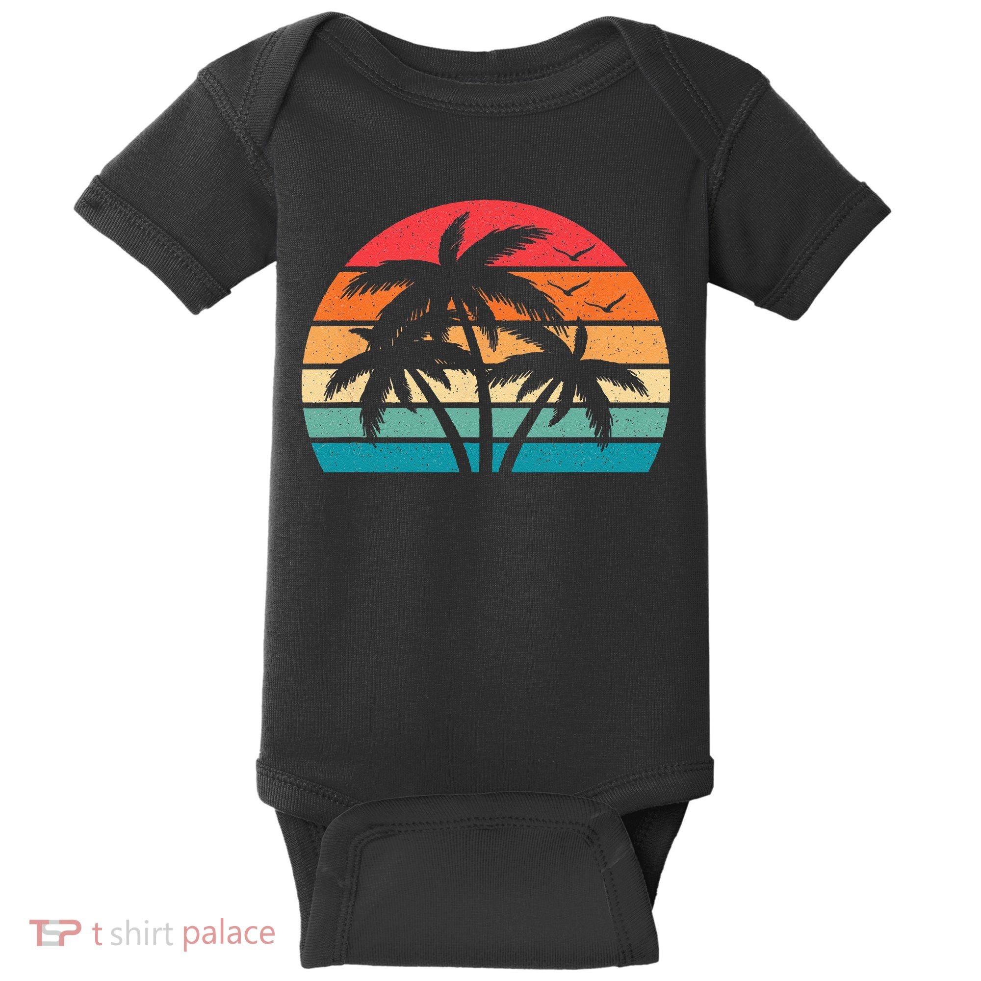 Tropical Hawaiian Retro Palm Tree Sunset Hawaii Beach Baby Bodysuit
