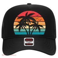 Tropical Hawaiian Retro Palm Tree Sunset Hawaii Beach Hat thumb 0