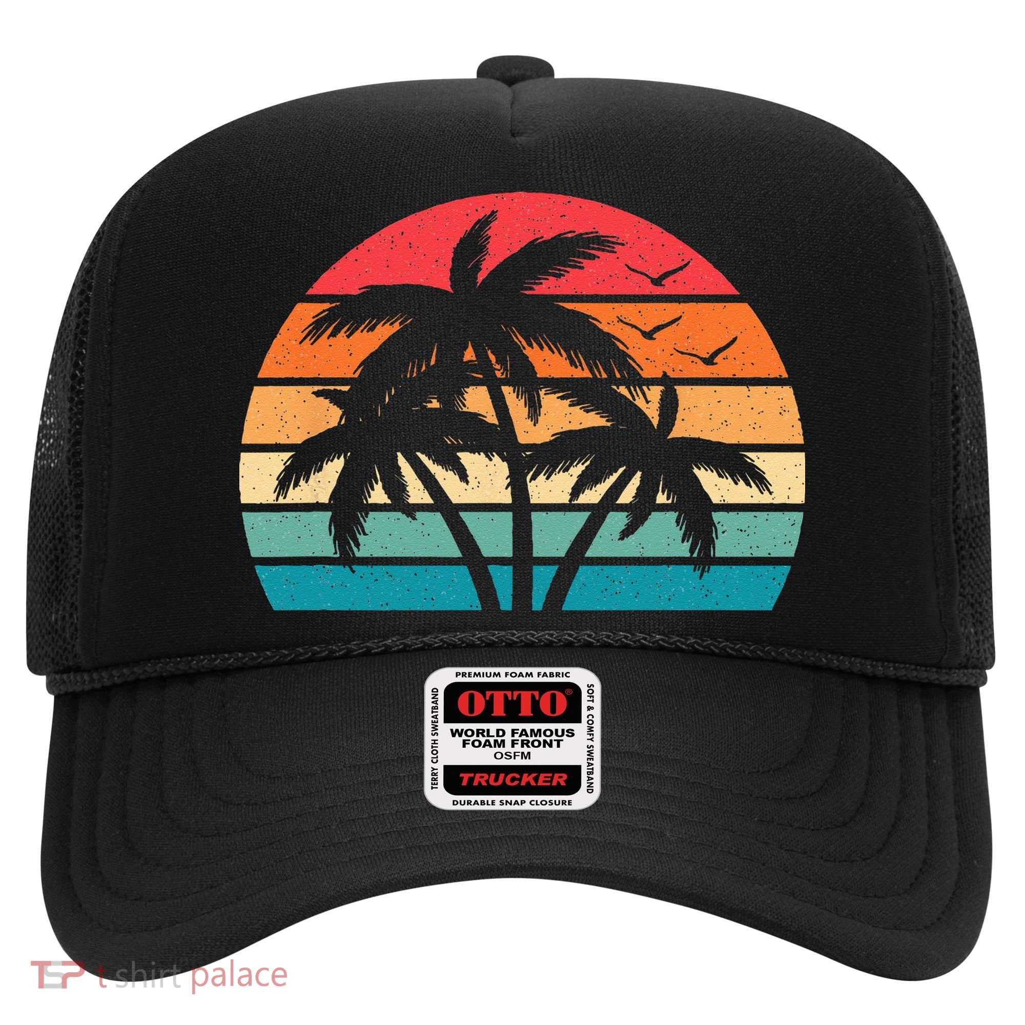 Tropical Hawaiian Retro Palm Tree Sunset Hawaii Beach Hat