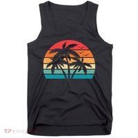 Tropical Hawaiian Retro Palm Tree Sunset Hawaii Beach Tank Top thumb 0