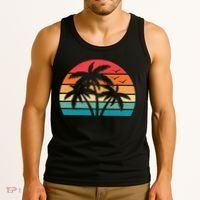 Tropical Hawaiian Retro Palm Tree Sunset Hawaii Beach Tank Top thumb 3