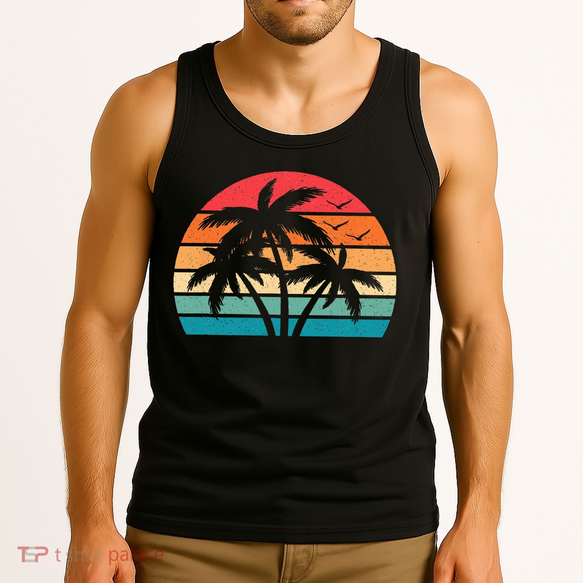 Tropical Hawaiian Retro Palm Tree Sunset Hawaii Beach Tank Top