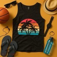 Tropical Hawaiian Retro Palm Tree Sunset Hawaii Beach Tank Top thumb 4