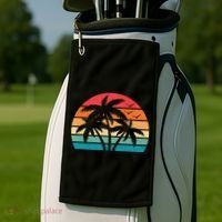Tropical Hawaiian Retro Palm Tree Sunset Hawaii Beach Golf Towel thumb 2