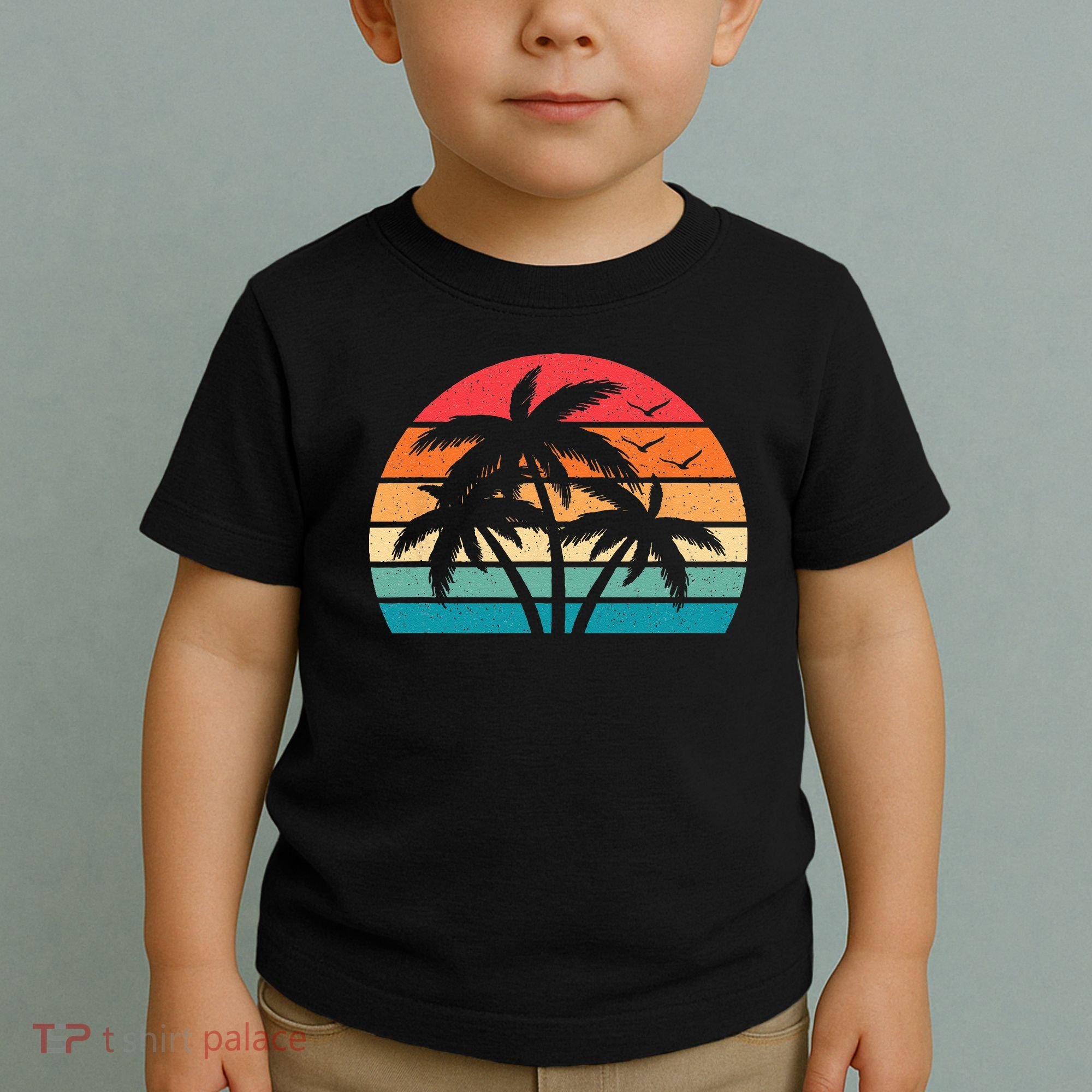 Tropical Hawaiian Retro Palm Tree Sunset Hawaii Beach Toddler T-Shirt