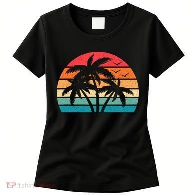 Tropical Hawaiian Retro Palm Tree Sunset Hawaii Beach Women's T-Shirt