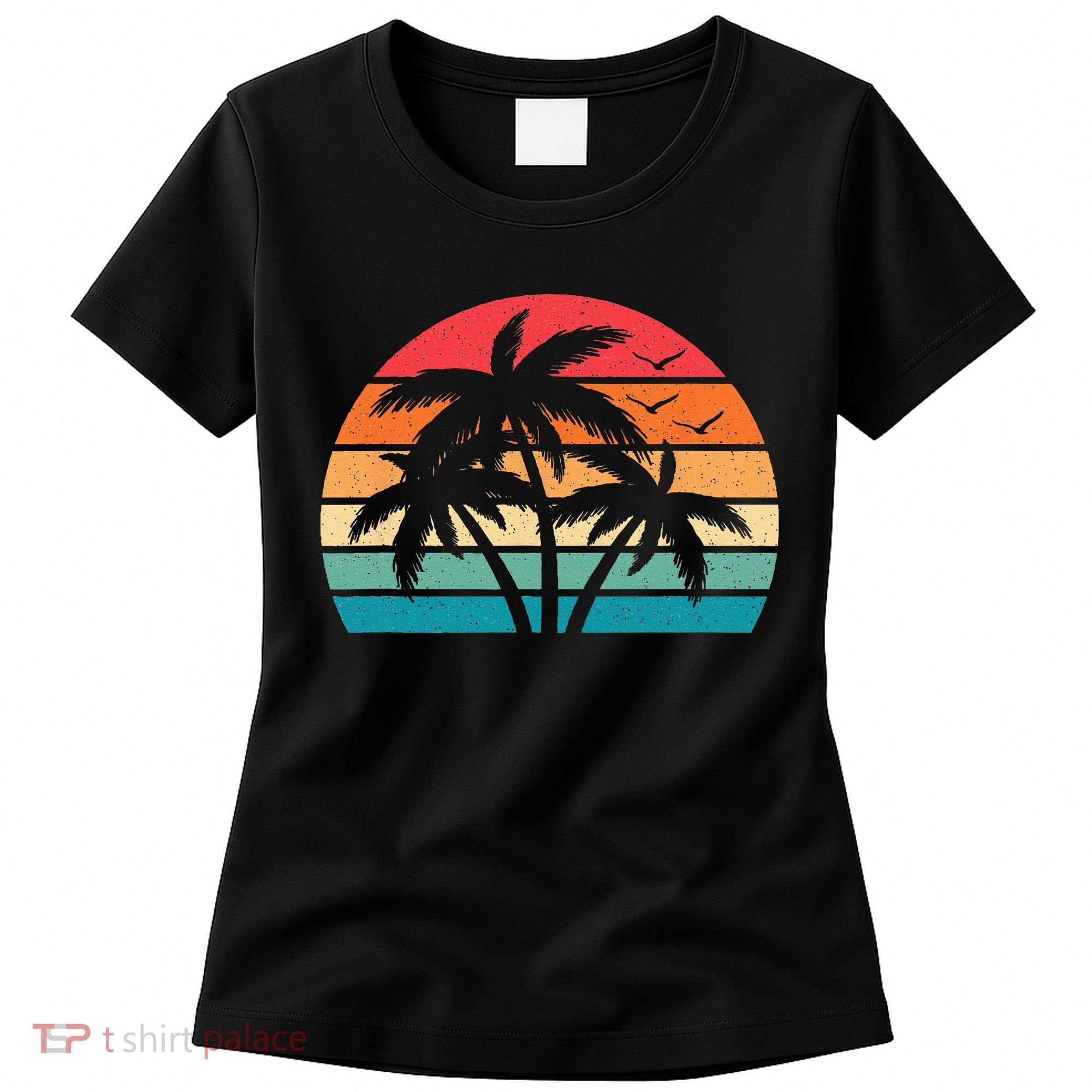 Tropical Hawaiian Retro Palm Tree Sunset Hawaii Beach Women's T-Shirt