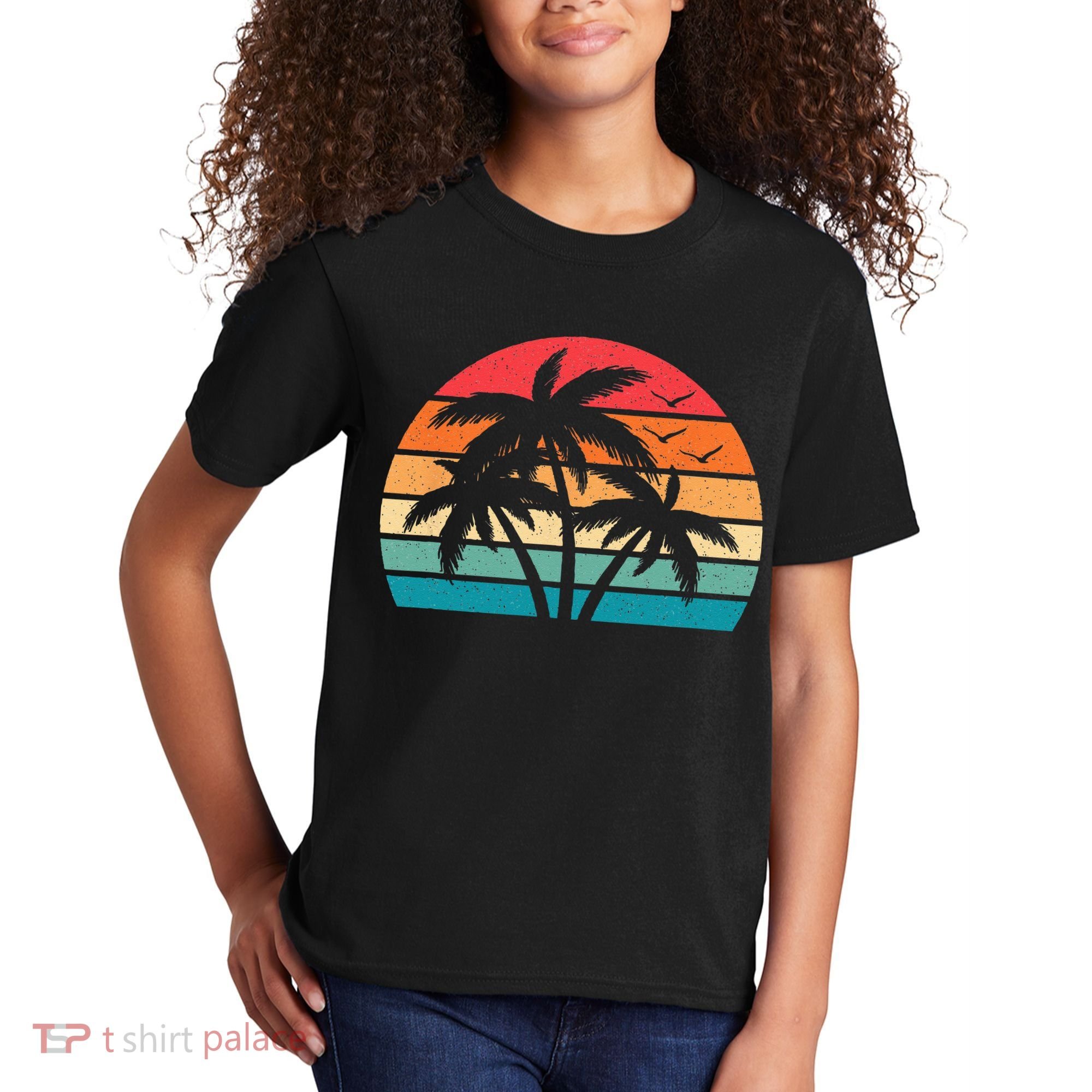 Tropical Hawaiian Retro Palm Tree Sunset Hawaii Beach Kids T-Shirt