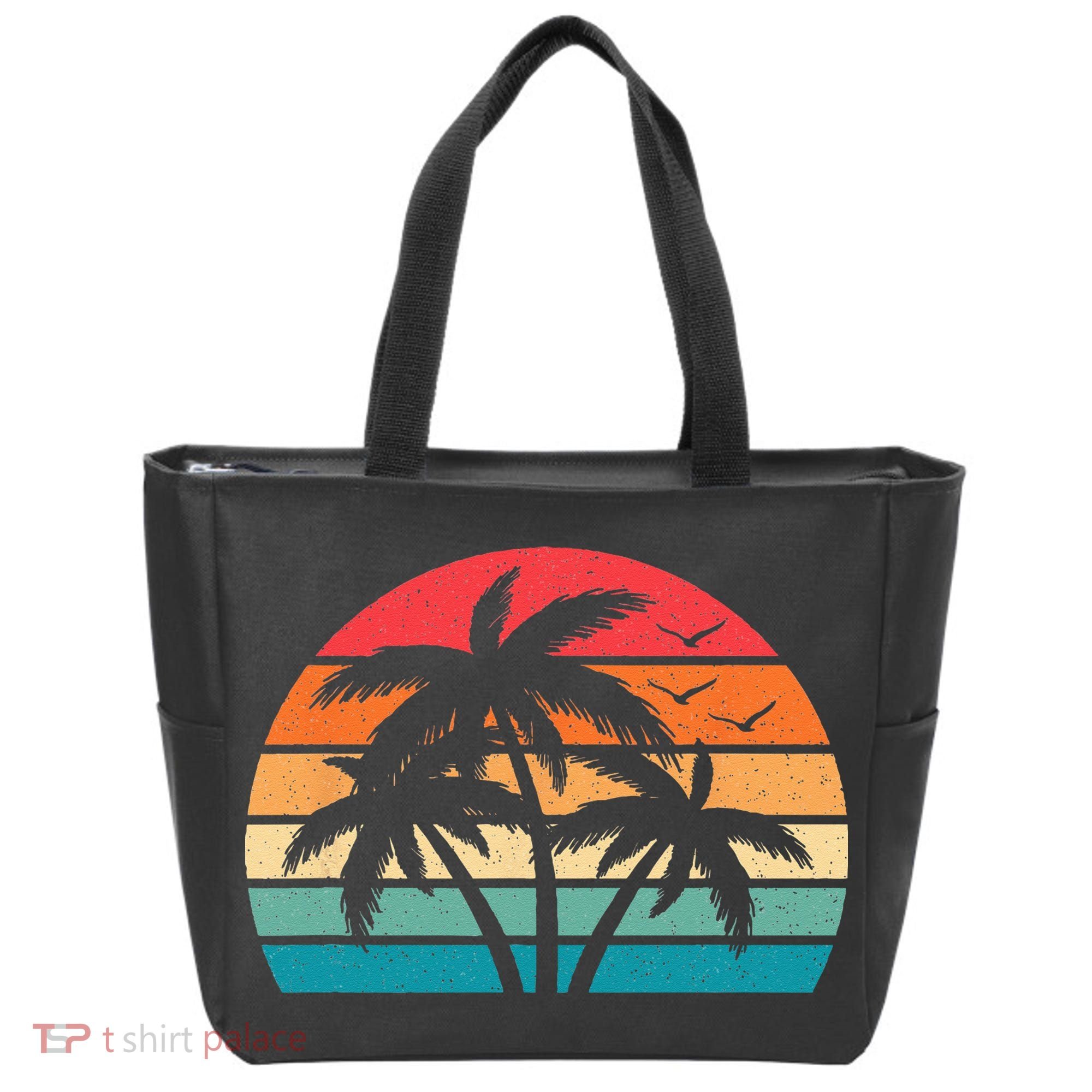Tropical Hawaiian Retro Palm Tree Sunset Hawaii Beach Tote Bag