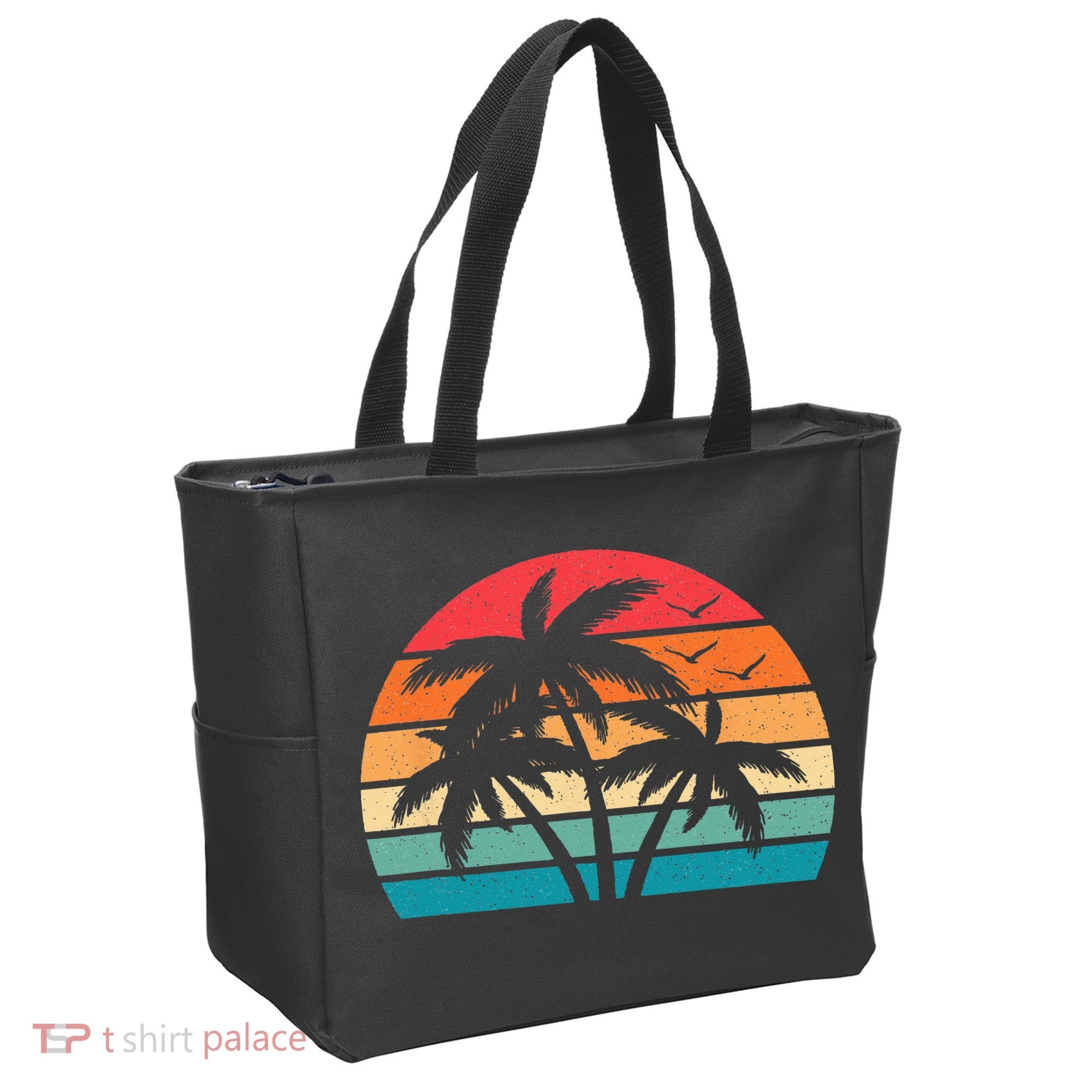 Tropical Hawaiian Retro Palm Tree Sunset Hawaii Beach Tote Bag
