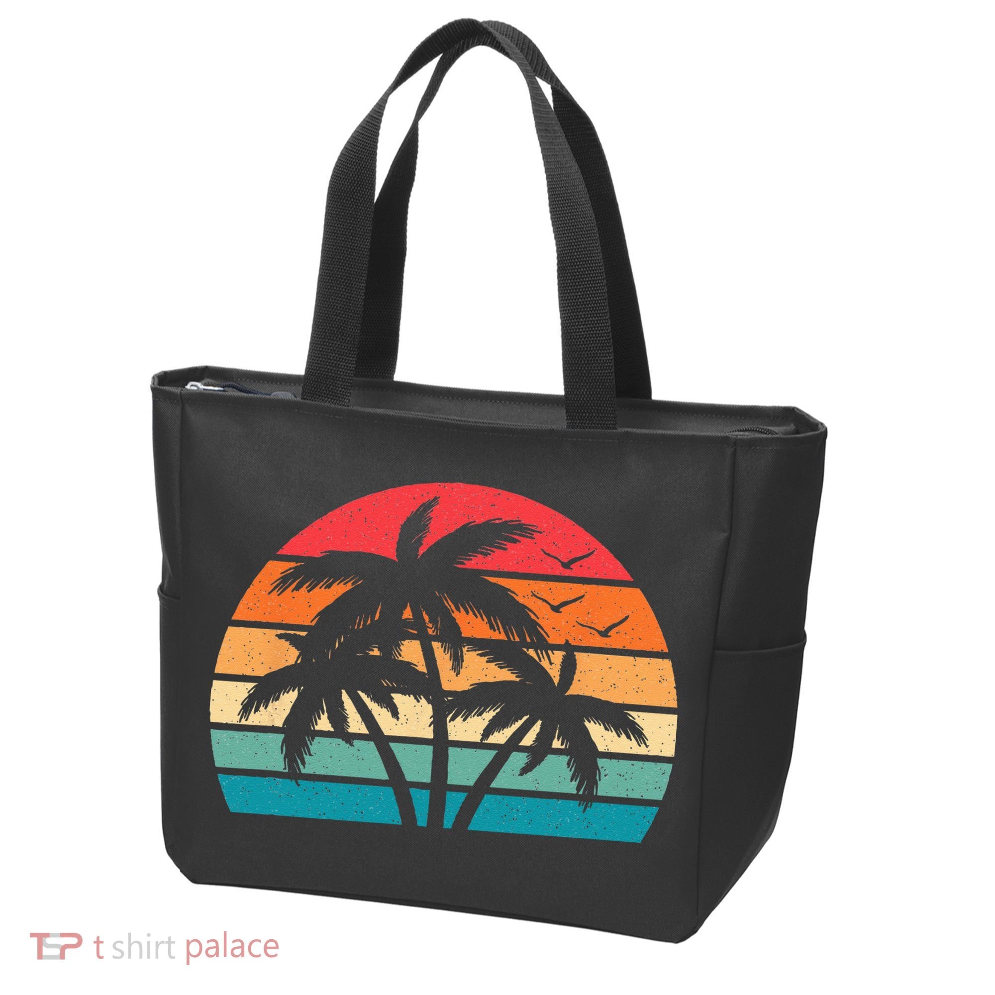 Tropical Hawaiian Retro Palm Tree Sunset Hawaii Beach Tote Bag