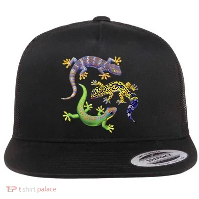 Three Geckos Flat Bill Trucker Hat